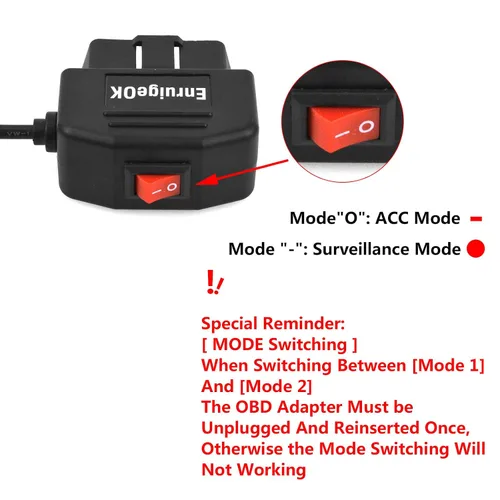 Miniatura 2 de Cable de alimentación OBD2 para cámara de salpicadero 24 horas de vigilancia/modo Acc con botón de interruptor, cable de carga OBDII de 12-26 V a 5