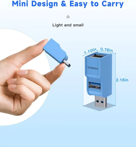 Miniatura 6 de Adaptador USB 3.0 de 3 Puertos, Hub USB con 1 Puerto USB 3.0 y 2 Puertos USB 2.0, Divisor de Puerto USB Portátil para Teclado, Disco Duro Móvil, Azul