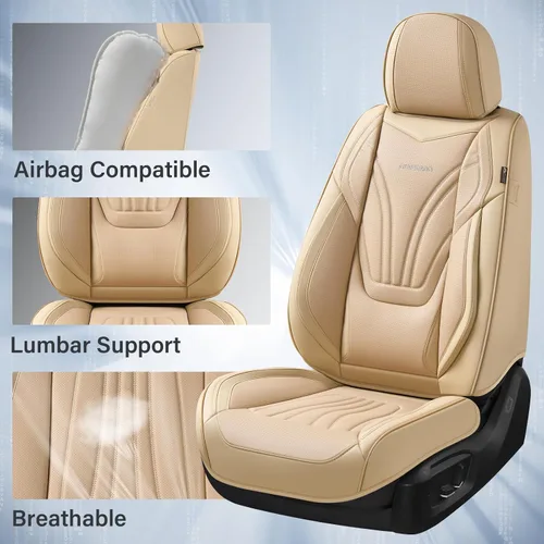 Miniatura 3 de Coverado Fundas para Asientos de Coche, Protector de Asiento con Soporte Lumbar y Reposacabezas Removible, Cojín de Asiento de Piel Transpirable