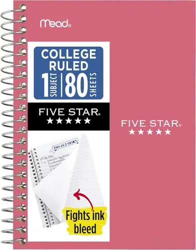 Miniatura 12 de Five Star - Cuaderno de espiral, 1 materia, papel con líneas universitarias, tamaño personal, 4-3/8" x 7", 80 hojas, combate el sangrado de tinta
