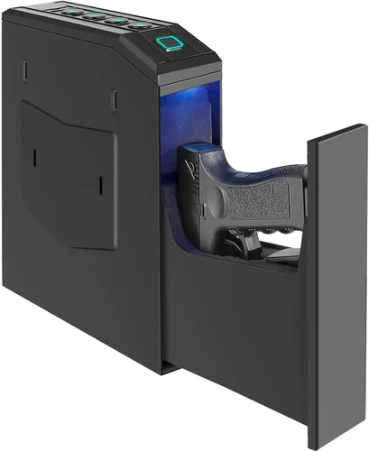 Miniatura 7 de Caja de seguridad oculta para pistolas, caja de seguridad biométrica con huella digital y deslizador inteligente para mesita de noche, escritorio