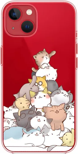 Miniatura 3 de Blingy's Funda para iPhone 14, divertido estilo gato, lindo diseño de animales de dibujos animados, transparente, suave TPU funda protectora