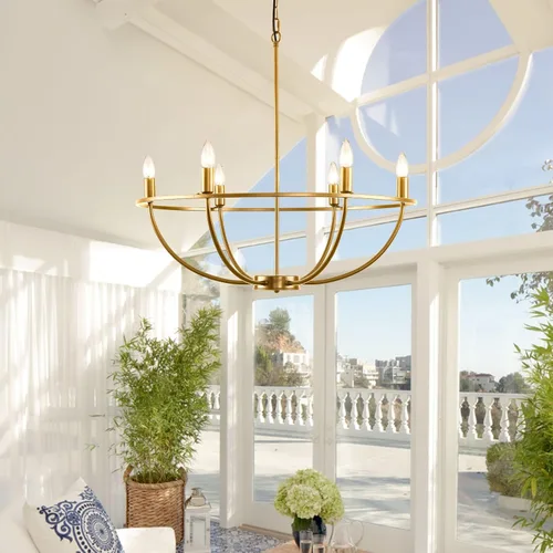Miniatura 6 de WJShome Lámpara de araña dorada Granja: Candelabros modernos de 6 luces para comedor, iluminación industrial rústica de isla de cocina, para sala