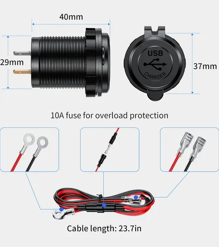 Miniatura 4 de Paquete de 2 enchufes de carga rápida 3.0 con cargador USB dual, toma de corriente USB impermeable de 36 W, carga rápida con interruptor táctil