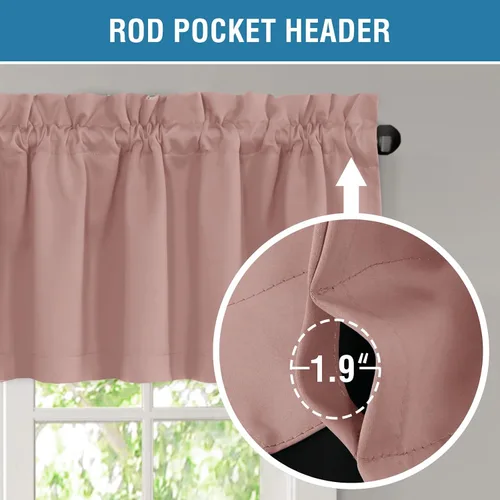 Miniatura 5 de H.VERSAILTEX Cenefas de cortina 100% opacas para ventanas, 2 paneles con aislamiento térmico, bolsillo para barra, pequeña cenefa corta para cocina