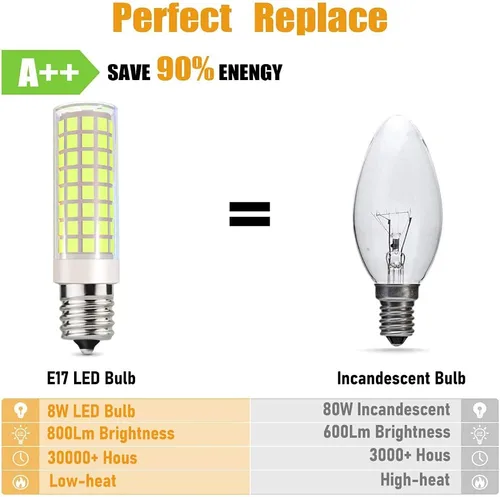 Miniatura 4 de Luz para horno de microondas, bombilla LED E17, base T7, 8 W (equivalente a halógeno de 80 W) sobre encimera, hornos de microondas de 120 V, pieza