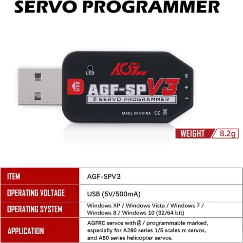 Miniatura 8 de AGFRC A73CHLW V2 70.5 lbs Servo de dirección RC sin núcleo de alto esfuerzo de torsión y programador servo AGF-SPV3