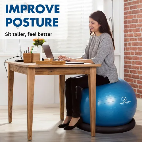 Miniatura 2 de ProBody Pilates Silla de pelota de yoga, silla de pelota de ejercicio con base o soporte para sentarse en la oficina en casa o para hacer ejercicio
