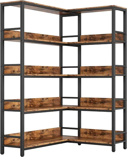 IRONCK Estantería esquinera de 5 niveles, estantería de esquina industrial con separadores Etagere, estantes en forma de L con marco de metal,