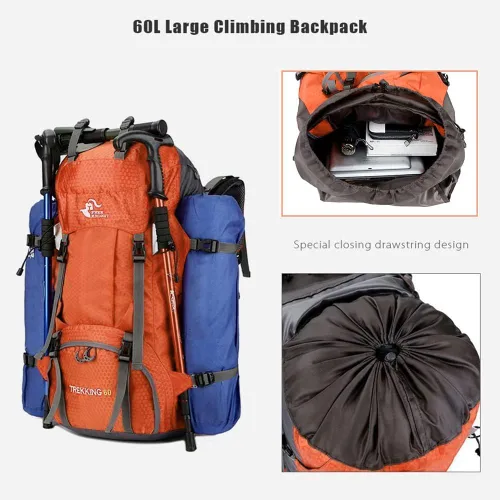 Miniatura 5 de Bseash Mochila impermeable de 60 L para senderismo y campamento con cubierta para lluvia, mochila grande para deportes al aire libre, mochila