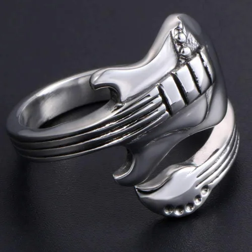 Miniatura 2 de Jude Jewelers Anillo de acero inoxidable estilo guitarra de música concierto cóctel fiesta noche escuela graduación Metal Zirconia cúbica