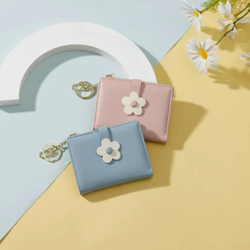 Miniatura 6 de Sunwel Fashion Pequeña y bonita cartera de tres pliegues delgada cartera con ventana de identificaciónfoto tarjetero con hebilla de patrón de flores