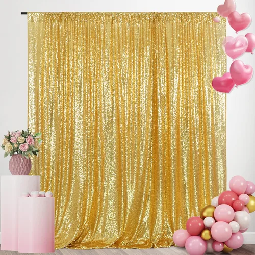 SquarePie Telón de fondo de lentejuelas de 10 x 10 pies, color dorado, cortina brillante para selfie para decoración de fiesta de boda Oro