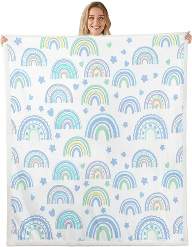 Miniatura 10 de Manta de franela arcoíris para todas las estaciones, colorida manta de cama con diseño de estrellas, luna y cielo para decoración de habitaciones