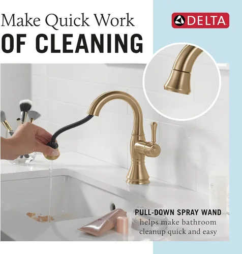 Miniatura 2 de Delta Faucet Cassidy Grifo de Baño Extraíble, Grifo de Baño Extraíble, Grifo de Baño Dorado de Un Solo Orificio con Extraíble, Grifo de Lavabo