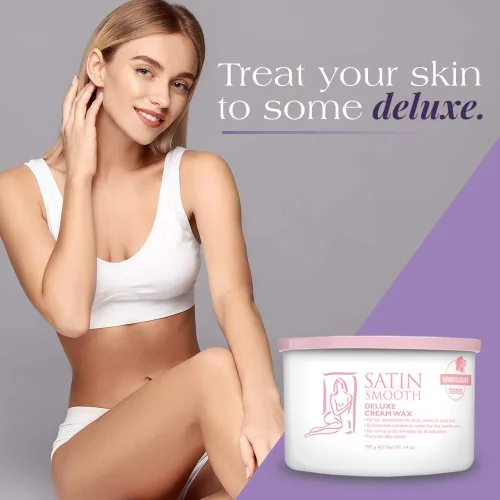 Miniatura 5 de Cera depilatoria en crema de lujo Satin Smooth - Cera suave para cara y cuerpo, depilación profesional para piel sensible, cabello grueso y rizado