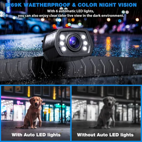 Miniatura 3 de ZEROXCLUB Cámara de respaldo para automóvil, 6 luces LED automáticas, visión nocturna, IP69, impermeable, con cable, cámara de visión trasera