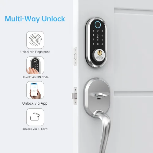 Miniatura 2 de Manija de cerradura de puerta de entrada sin llave: SMONET Smart Front Door Lock Set Alexa Deadbolt Cerraduras con mango Bluetooth Teclado digital