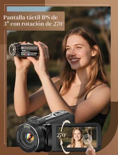 Miniatura 4 de ZYDIIE Videocámara 4K UHD 64MP Vlogging Cámara para YouTube 18x Zoom digital 3 pulgadas, rotación de 270°, pantalla táctil IPS videocámara