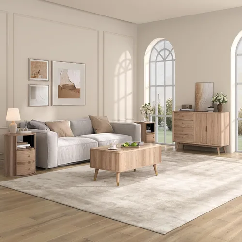 Miniatura 5 de Mesa de centro elevable con almacenamiento, mesa de centro moderna de mediados de siglo con patas de madera maciza, mesa central minimalista Roble