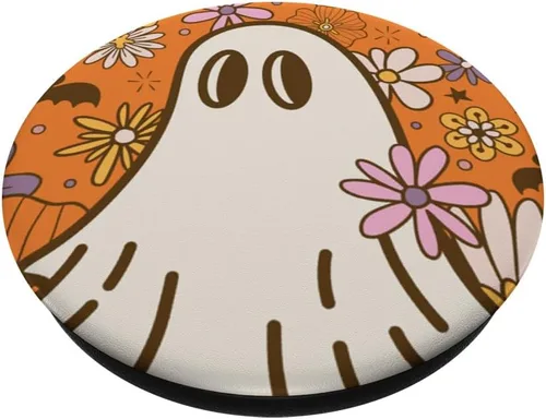 Miniatura 2 de PopSockets de Halloween con fantasma floral hippie retro de los años 70