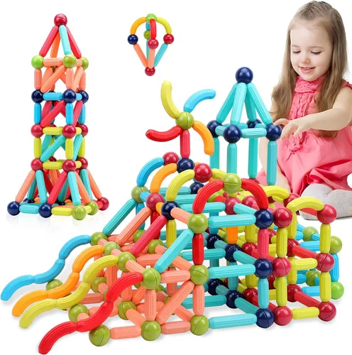 COUOMOXA Bloques de construcción magnéticos para niños pequeños: juguetes educativos STEM para niños de 3, 4 y 5 años, juego Montessori de palo