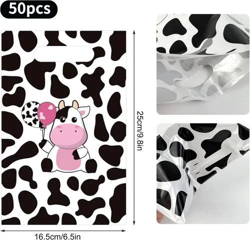 Miniatura 4 de Rainmae 50 bolsas con estampado de vaca, lindas bolsas de regalo de vaca, bolsas de dulces, bolsas de regalo para fiestas temáticas de animales
