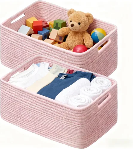 Miniatura 28 de UBBCARE Paquete de 2 cestas de almacenamiento para organizar, cestas de estante con asas, cestas de almacenamiento tejidas para estantería/estante