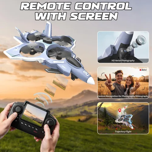 Miniatura 3 de Snugzy Avión RC con cámara, control remoto sin escobillas con pantalla de 360° Flip Fighter Jet Toy para niños de 8 a 16 años, juguetes de avión