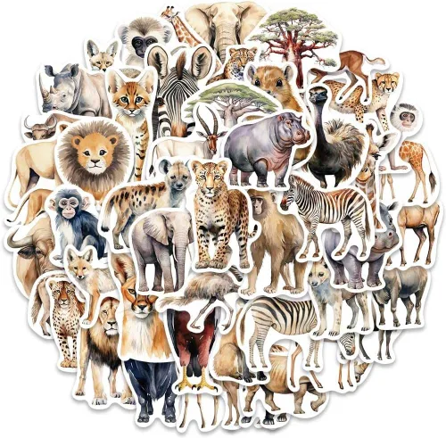 Miniatura 7 de Calcomanías geniales de animales salvajes para álbum de recortes, 50 calcomanías de vinilo impermeables de animales africanos para botellas de agua
