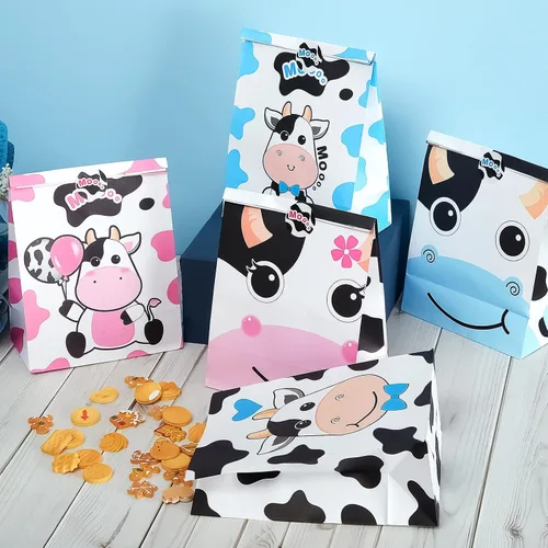 Miniatura 4 de Leinuosen Paquete de 24 bolsas de golosinas con estampado de vaca, bolsas de regalo de fiesta de vacas para niños, cajas de regalos con temática