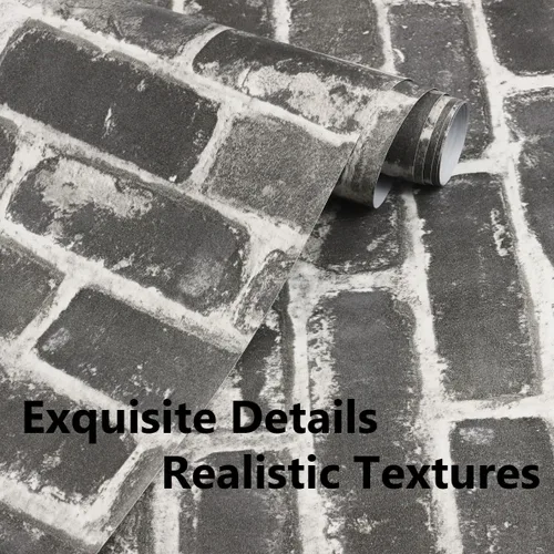 Miniatura 3 de Rollo de papel tapiz plano de piedra de ladrillo sintético de 17.5 x 472 pulgadas, para decoración de pared, para pegar en puertas, encimeras, Gris