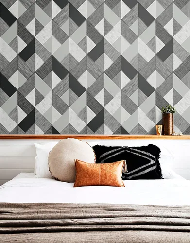 Miniatura 4 de NextWall Stacy Garcia Home Marquetry Papel tapiz geométrico para despegar y pegar (Greystone)