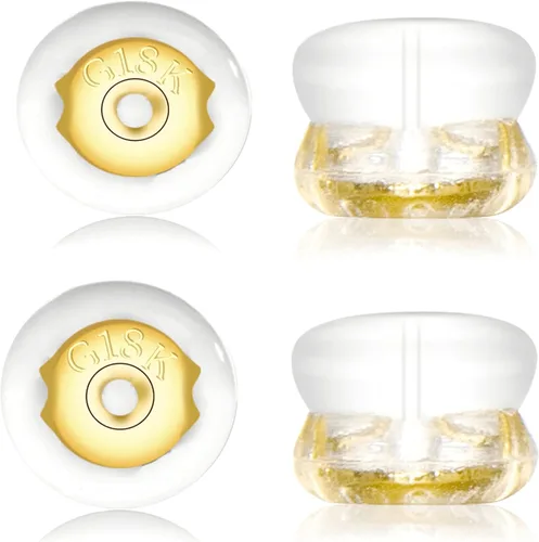 Miniatura 16 de Parte trasera de aretes, de silicona de oro de 18 quilates para tachuelas/orejas caídas, bloqueo seguro para aretes pesados, no irrita