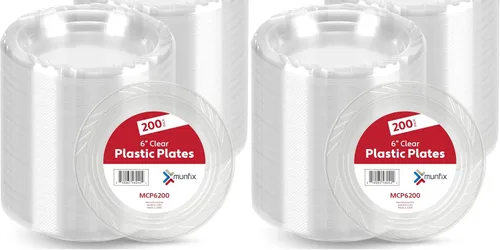 Miniatura 8 de Munfix Juego de 200 Platos de Plástico Transparente - Platos de Postre Desechables de 6 Pulgadas, Paquete a Granel para Fiestas, BBQ, Picnic
