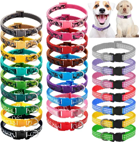 Miniatura 16 de YOY Juego de 25 collares de nailon suave para identificación de cachorros, ajustables, reutilizables, lavables, bandas de identificación de mascotas