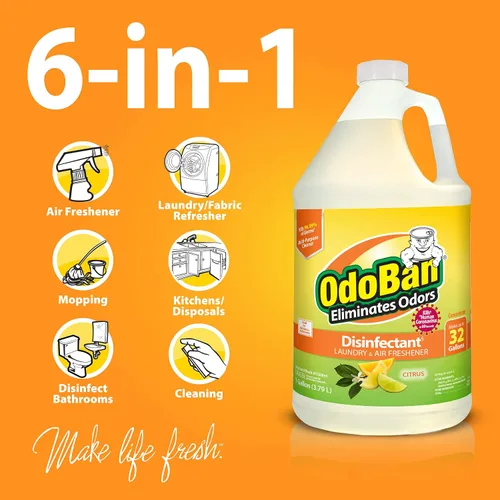 Miniatura 4 de OdoBan Desinfectante y eliminador de olores listo para usar, fabricado en los Estados Unidos, aroma cítrico, juego de 2, spray de 32 onzas