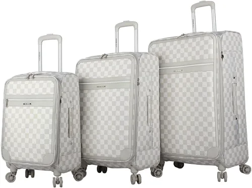 Steve Madden Equipaje de diseñador, Chalet Gris Claro, Juego de maleta giratoria ligera expandible de 3 piezas - Juego de viaje