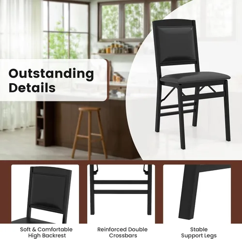 Miniatura 8 de Giantex Juego de 2 sillas de comedor plegables de madera negra con asiento acolchado, marco de madera maciza, carga máxima de 400 libras, sin