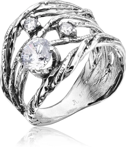 JEAN RACHEL JEWELRY Anillo de plata de ley 925 con circonita cúbica transparente blanca, hipoalergénico, sin níquel ni plomo, colección de diseñador