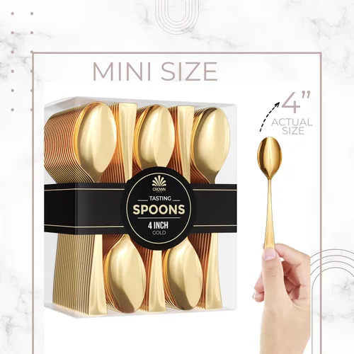 Miniatura 2 de Exquisite Minicucharas para Postres - Paquete de 200 Minicucharas de Oro para Postres – Desechables de 11.4 cm de Plástico para Aperitivos, Aspecto