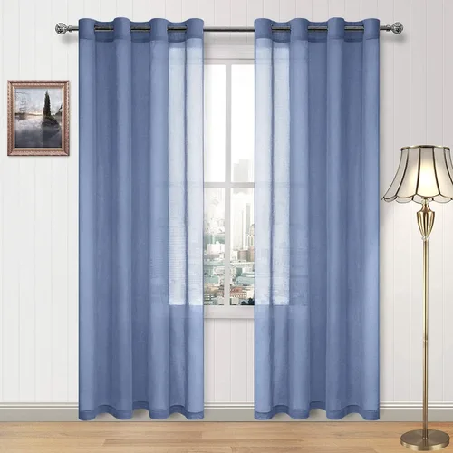 Miniatura 50 de DWCN Cortinas traslúcidas color verde frijol para sala de estar y dormitorio - Cortinas voile con aspecto de lino sintético con ojales en la parte