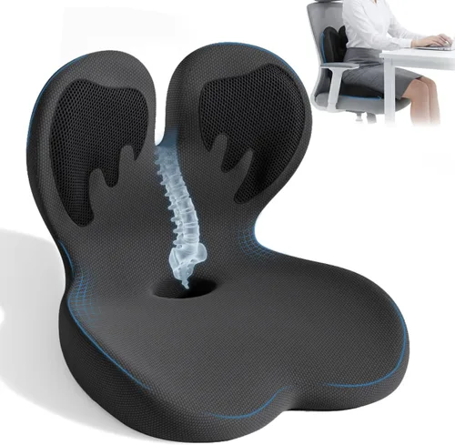 Miniatura 9 de Cojín de asiento de espuma viscoelástica, ergonómicos ortopédicos para alivio del coxis, ciática y dolor de espalda, alivio de presión con almohada