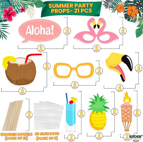 Miniatura 3 de KatchOn, Luau - Accesorios para cabina de fotos – Paquete de 21 Accesorios para cabina de fotos tropicales, decoraciones de fiesta de Luau Playa