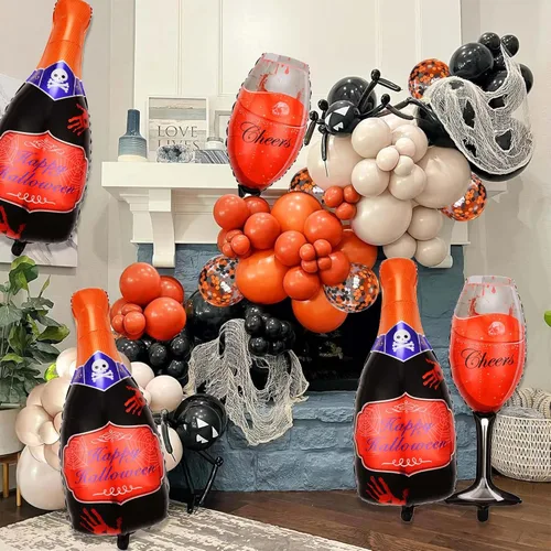 Miniatura 6 de Juego de 6 globos de Halloween, champán rojo y globos de copa de vino para decoraciones de fiesta de Halloween (champán)
