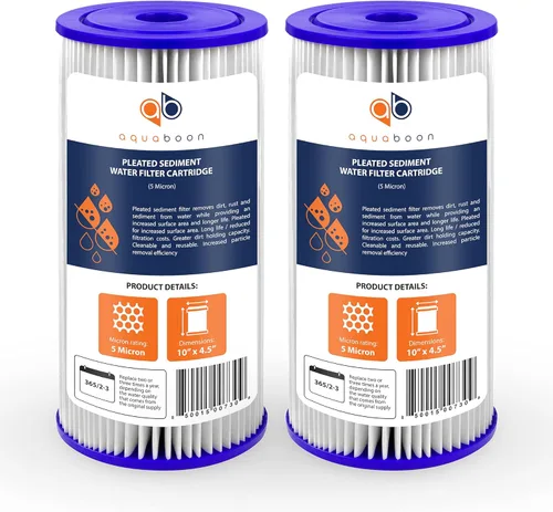 Aquaboon Filtro de agua de sedimento plisado de 5 micrones, cartucho de 10 x 4.5 pulgadas, repuesto para filtro de agua para toda la casa, cartuchos