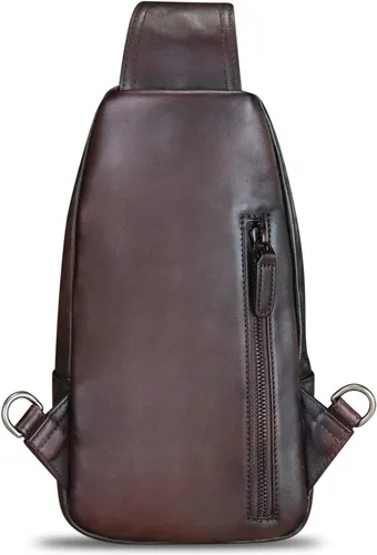 Miniatura 3 de Bolso bandolera de cuero genuino para mujeres y hombres, estilo vintage, de cuero real, a la moda, bandolera, Café