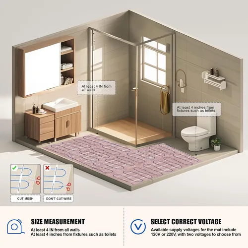 Miniatura 5 de Sistema eléctrico de calefacción por suelo radiante, alfombrillas eléctricas de 20 pies cuadrados para baño, incluye termostato programable