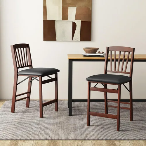 Miniatura 4 de COSTWAY Juego de 2 sillas de altura de mostrador, juego de taburetes de bar de 24.5 pulgadas, taburete de isla de cocina plegable con asiento