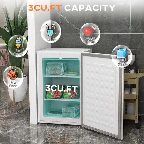 Miniatura 2 de HOMCOM - Congelador mini de mostrador de 3 pies cúbicos, congelador compacto vertical con estantes removibles, puerta reversible para el hogar